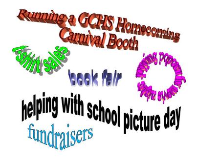 carnival booth, t-shirts, book fair, popcorn, picture day, fundraisers